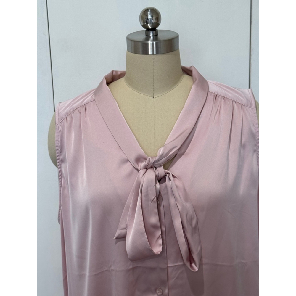 Maison d'Amélie silky Blouse XL Pink Sleeveless tie neck button up NWT